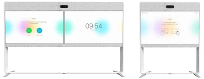 独立落地支架上的 Cisco Webex Room 70 Dual G2 和 Room 70 Single G2