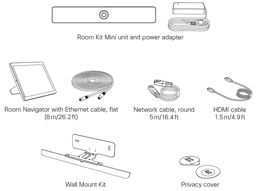 Webex Room Kit Mini 中的默认组件 - Webex Room Kit Mini 中的默认配件